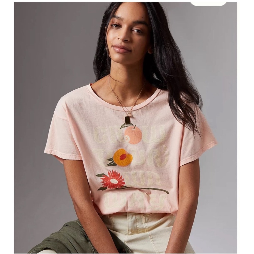 Midnight‎ Rider X Anthropologie Peach Grow Your Way Graphic T-Shirt Size Small